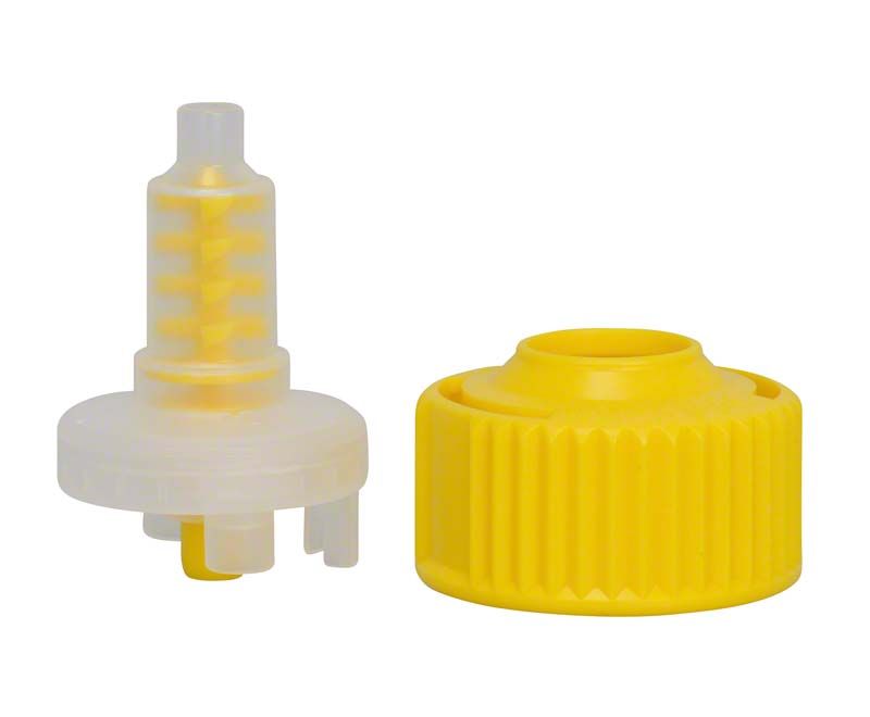 Gelber Mischaufsatz und Kappe für Compress mono Abformmaterial.