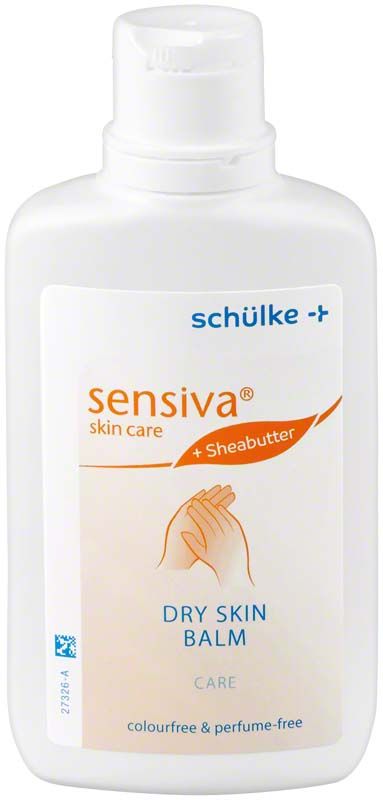 sensiva® dry skin balm Flasche 150ml mit Sheabutter und Pflegehinweisen