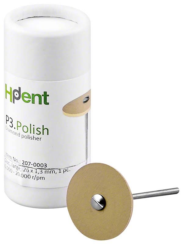 Polierscheibe P3 Polish, 26x1,3mm, vor Verpackung stehend.