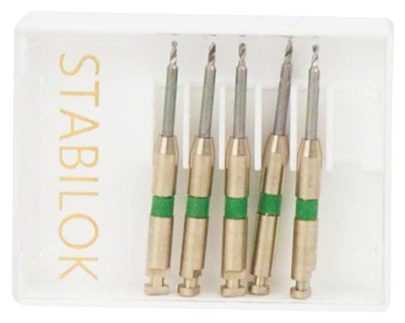 Stabilok Vorbohrer aus Edelstahl mit grünem Markierungsring in Verpackung.