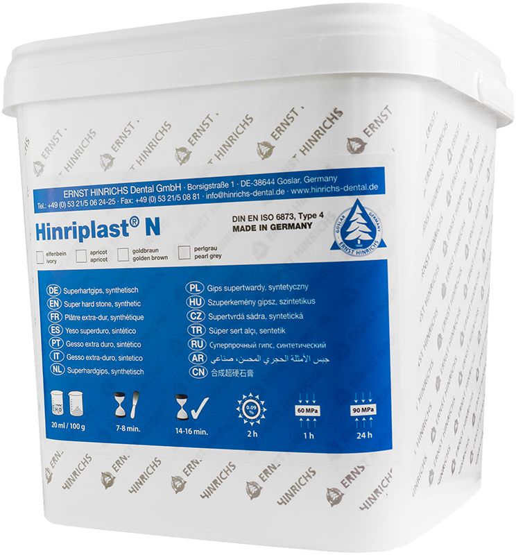 Hinriplast® N goldbraun 5kg Eimer mit Produktinformationen auf der Verpackung.