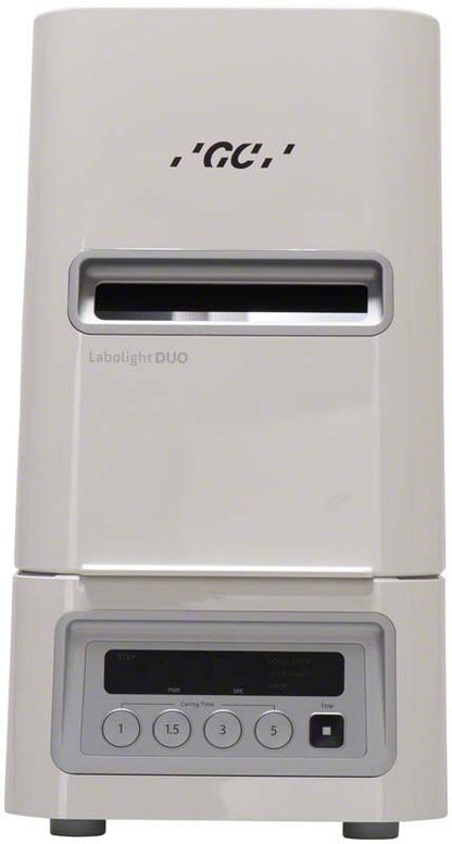 Labolight DUO LED-Lichthärtegerät mit Bedienfeld und Sichtfenster in Vorderansicht.