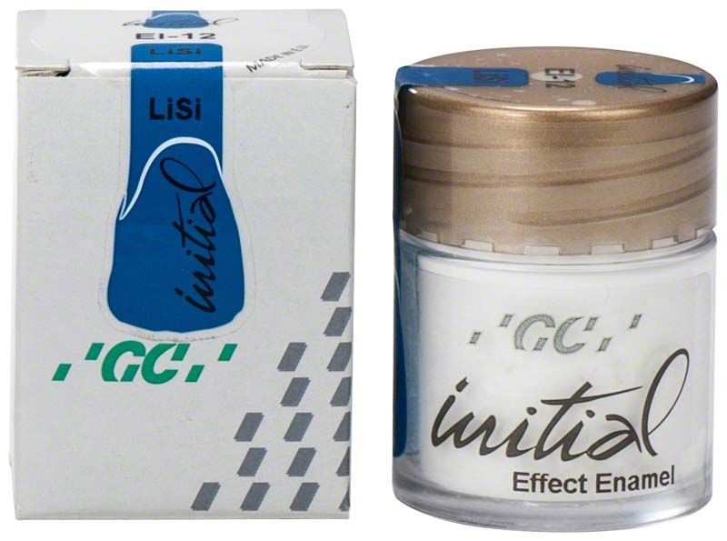 GC Initial LiSi Enamel Intensiv EI-12 in Verpackung und Glasbehälter.