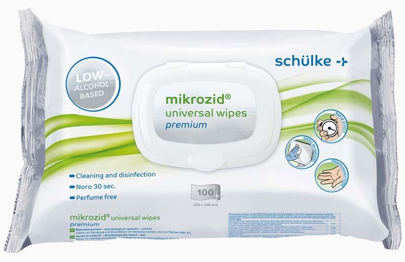mikrozid® universal wipes Packung mit 100 Tüchern, für medizinische Desinfektion.
