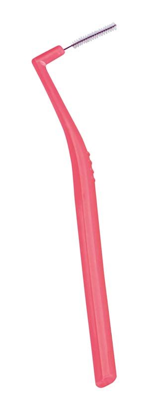 Interdentalbürste I-Prox® L pink xx-fine mit verlängertem L-förmigem Griff.