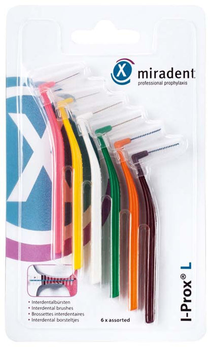 Zahnzwischenraumbürsten I-Prox® L sortiert in Blisterverpackung, verschiedene Farben sichtbar.
