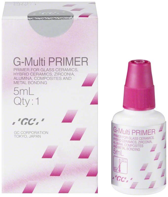 G-Multi Primer 5 ml Flasche und Verpackung für zahnmedizinische Adhäsion.