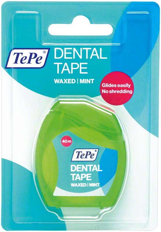 TePe Dental Tape 40m in grüner Verpackung mit Minzgeschmack.