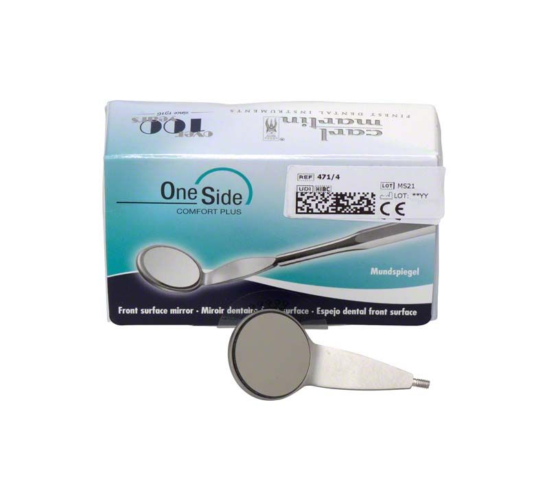 Mundspiegel einseitig Nr. 4 mit Rhodium Beschichtung vor Verpackung.