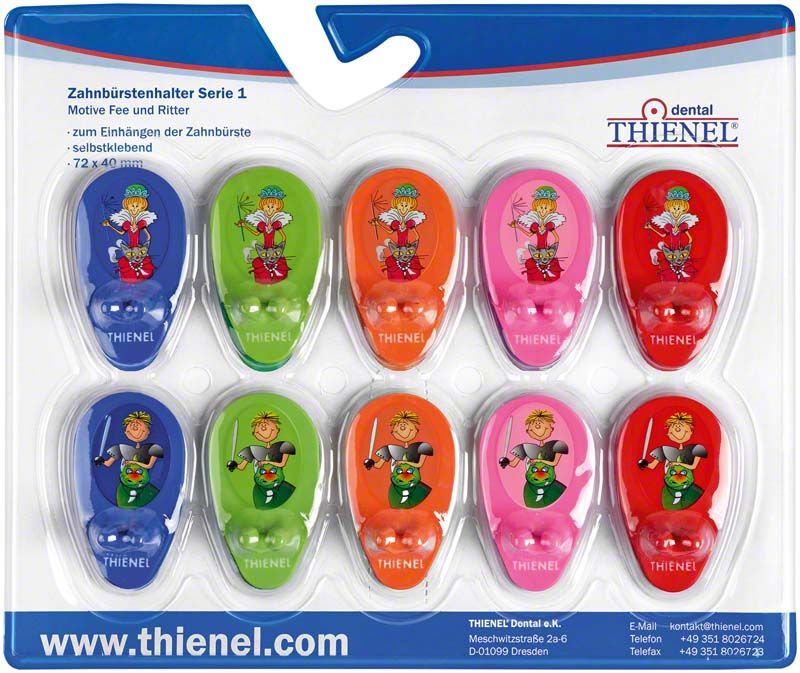 Zahnbürstenhalter mit Fee- und Ritter-Motiven in bunter Gruppenpackung.