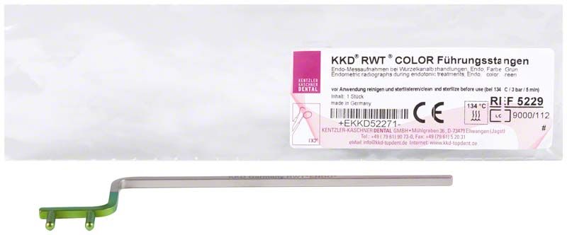 KKD® RWT® COLOR Führungsstange Endo mit grüner Farbcodierung und Verpackung.