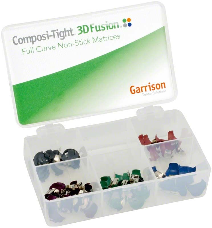 Composi-Tight® 3D Fusion™ Matrizen Kit mit verschiedenen farbigen Ringen in Box.