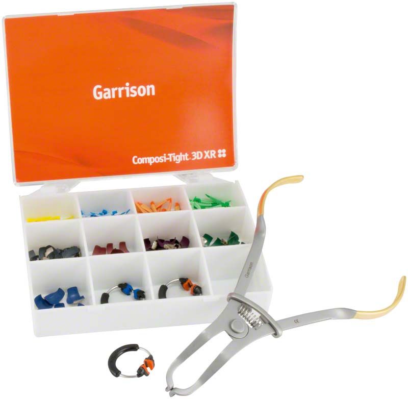 Composi-Tight® 3D XR Kit mit Kofferdamklammern und Applikationszange.