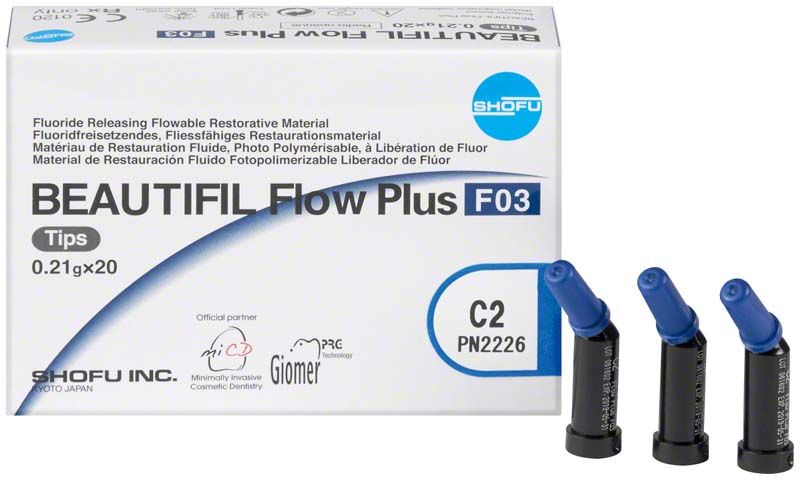 Beautifil Flow Plus F03 Tips C2 Karton mit drei Applikationsspitzen.