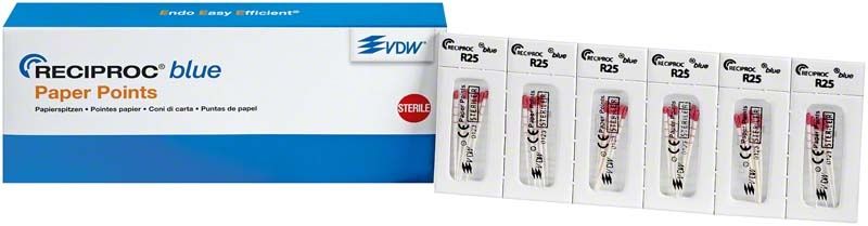 Reciproc blue Papierspitzen R25 in hygienischer Einzelverpackung.