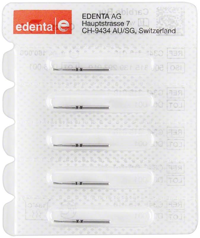 Packung mit fünf Kronentrennern C34L 010 FGL für Dentalmedizin.