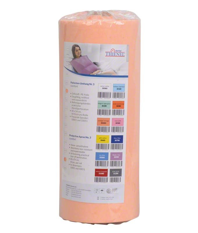 Patienten-Umhang Nr.3 comfort orange in Verpackung mit Etikett.