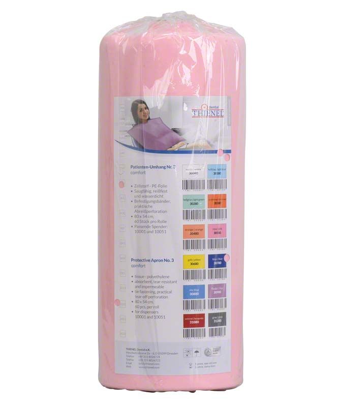 Patienten-Umhang Nr.3 comfort rosa in Verpackung mit Etikett und Barcode.