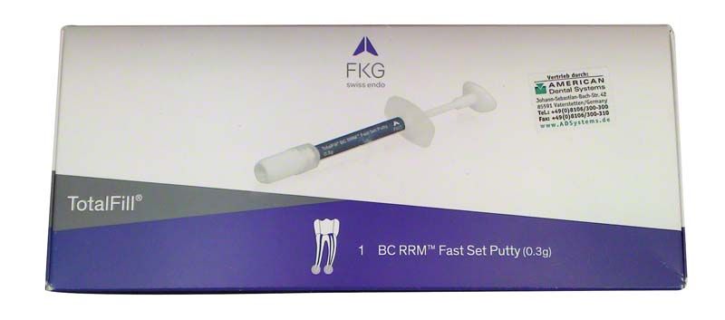 Verpackung der TotalFill® BC RRM™ Fast Set Putty mit Spritze und Logo.