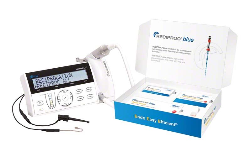 Endomotor-Set VDW.GOLD® RECIPROC® blue mit Display und Zubehör.