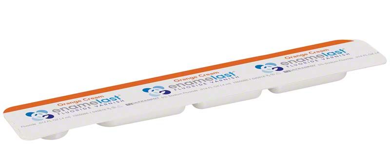 Enamelast® Orange Cream Fluoridlack in Einzeldosis-Blisterverpackung.