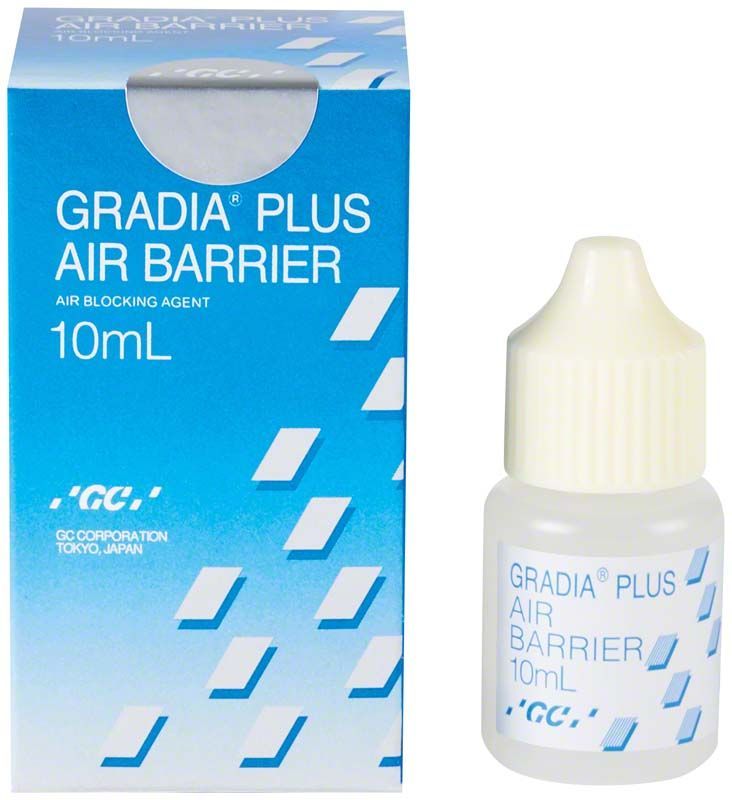 GRADIA® PLUS Air Barrier Flasche und Verpackung mit 10 ml Inhalt.
