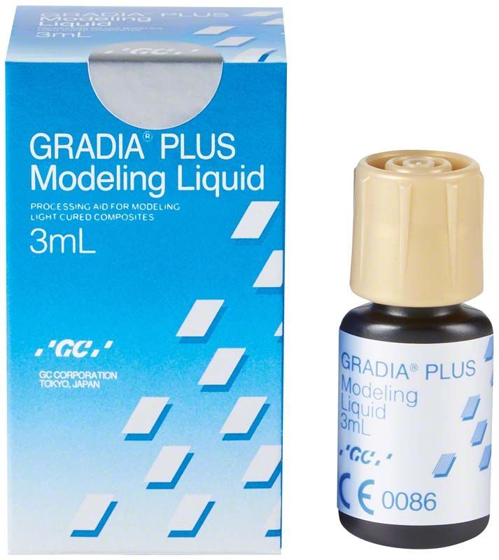 GRADIA® PLUS Modellierflüssigkeit Flasche und Verpackung mit 3 ml Inhalt.