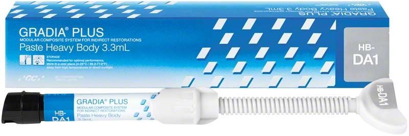 GRADIA® PLUS Paste Heavy Body HB-DA1 in Kartonverpackung mit Applikatortube.