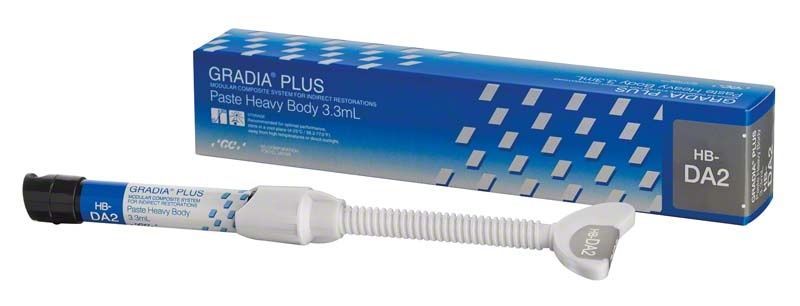 GRADIA® PLUS Paste Heavy Body HB-DA2, Verpackung und Spritze, 3,3 ml