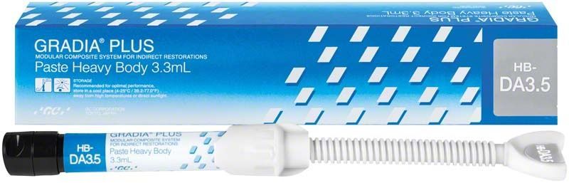 GRADIA® PLUS Paste Heavy Body HB-DA3,5 in blauer Verpackung mit Spritze.