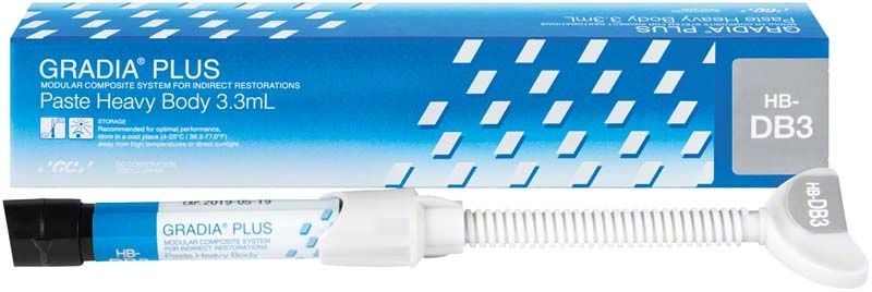 GRADIA® PLUS Paste Heavy Body HB-DB3 in 3,3 ml Spritze mit Verpackung.
