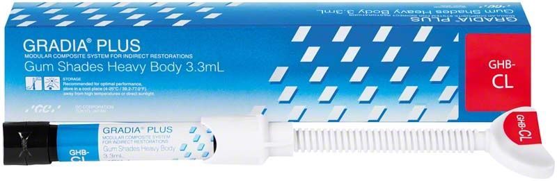 GRADIA® PLUS Paste Heavy Body GHB-CL in Verpackung mit 3,3 ml Inhalt.