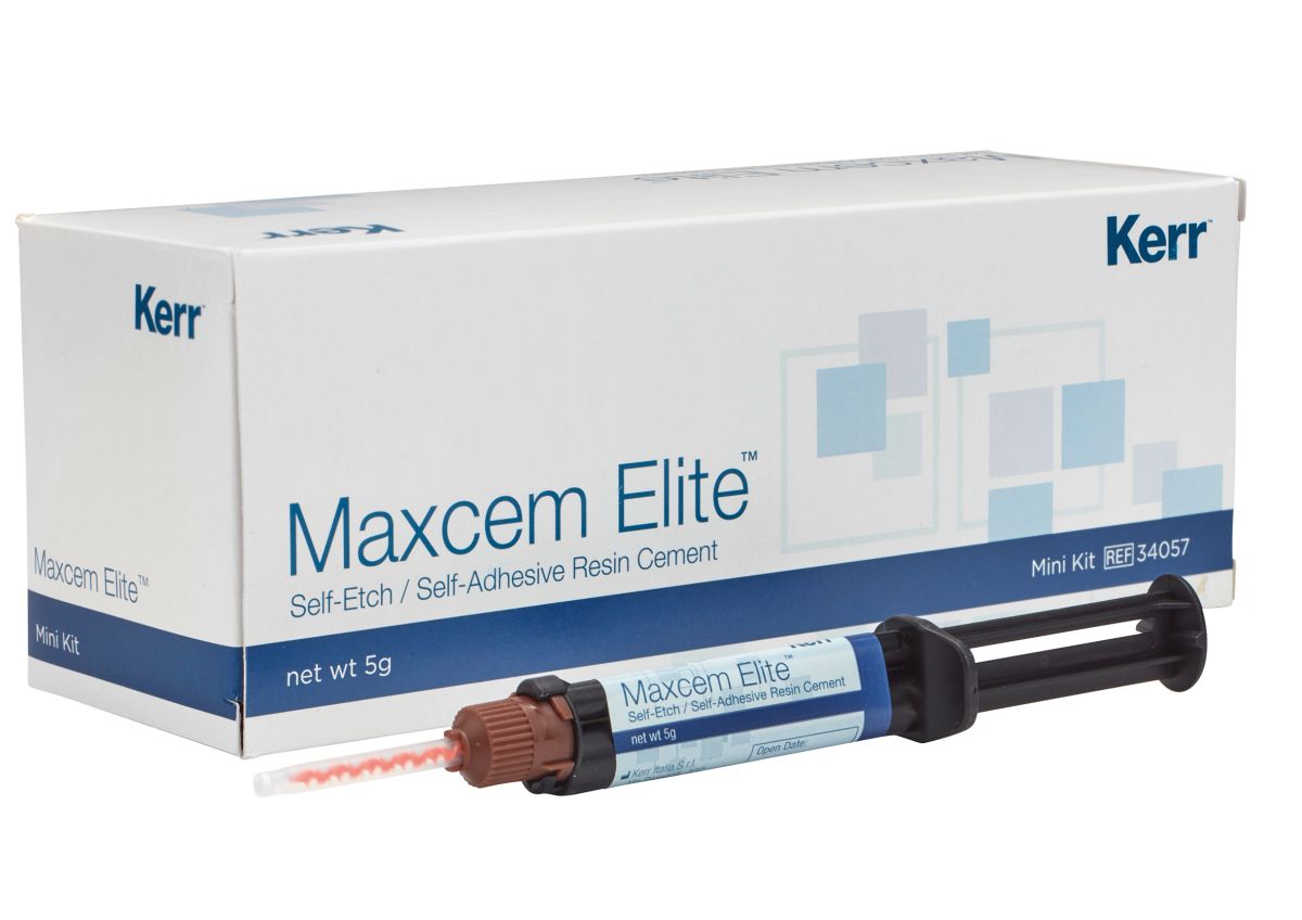 Maxcem Elite Mini-Kit mit Automisch-Spritze und Verpackung.