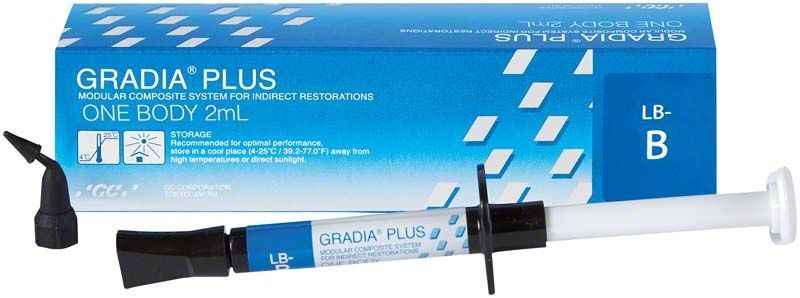 GRADIA® PLUS One Body LB-B Komposit-Spritze mit Verpackung.