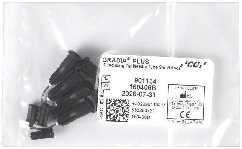 Schwarze Metallnadeln GRADIA® PLUS mit Verpackungsetikett.