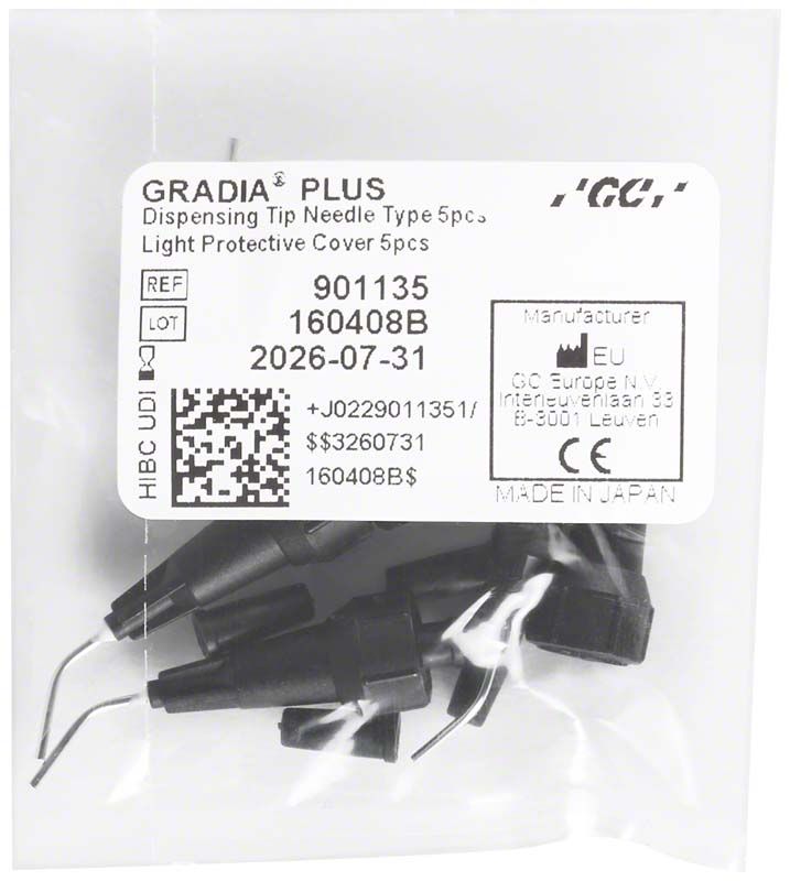 Dosierspitzen mit Metallnadel für GRADIA® PLUS in transparenter Verpackung.