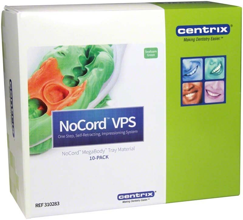 Nachfüllpackung NoCord™ VPS MegaBody™ Tray-Material, 10 Stück, mit Verpackungsdesign.