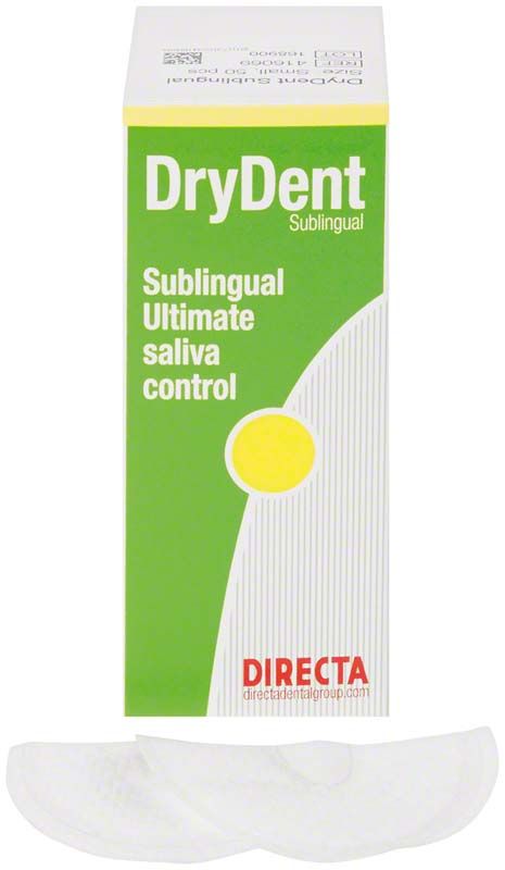 Verpackung von DryDent® Sublingual mit Schaumstoffkissen zur Feuchtigkeitsregulierung.