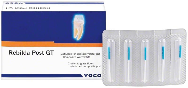 Rebilda® Post GT Ø 0,8mm blau Wurzelstifte in Verpackung mit vier Strängen.