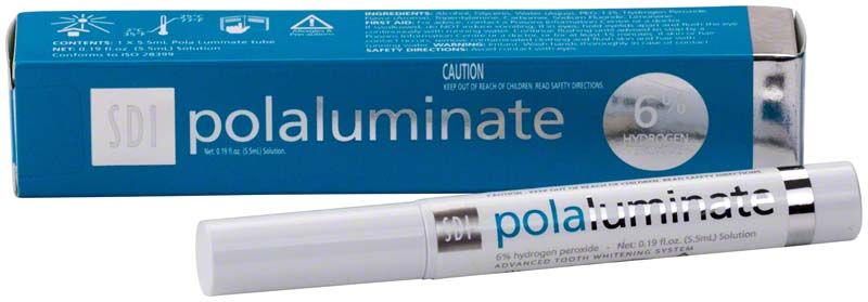 Polaluminate Zahnaufhellungsstift und Verpackung mit 6% Wasserstoffperoxid.