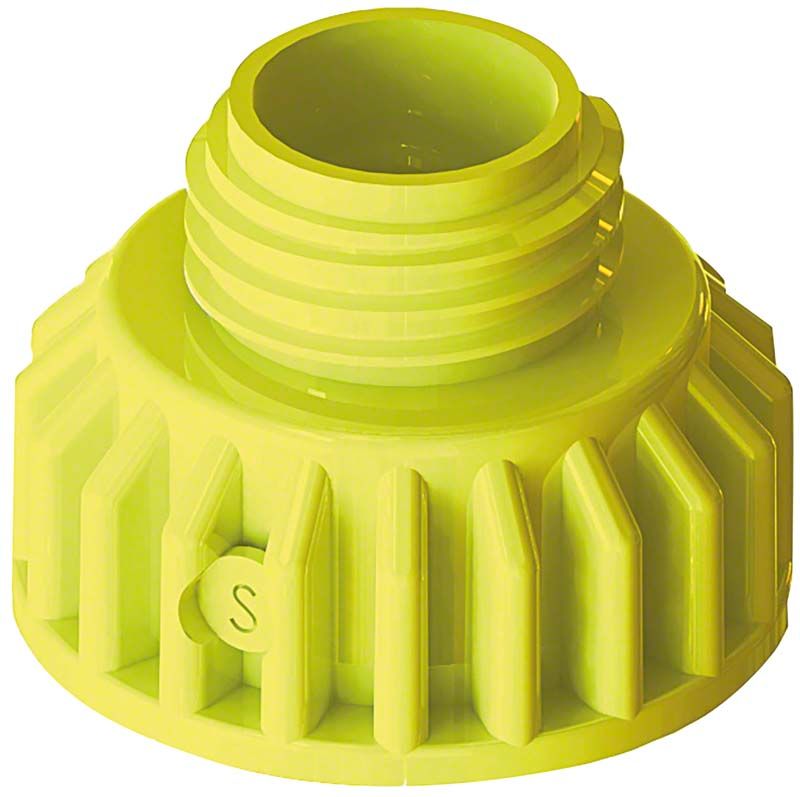 Flaschenadapter S mit Dichtlippe in gelber Farbe.