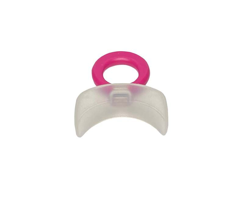 Mundvorhofplatte MUPPY® Standard Gr. 1 in transparent mit pinkem Haltering.