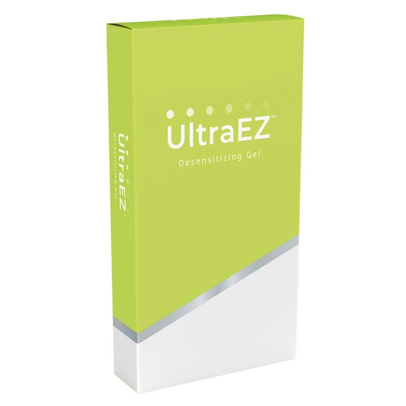 UltraEZ Desensibilisierungsgel-Verpackung in grün-weißer Farbgestaltung.