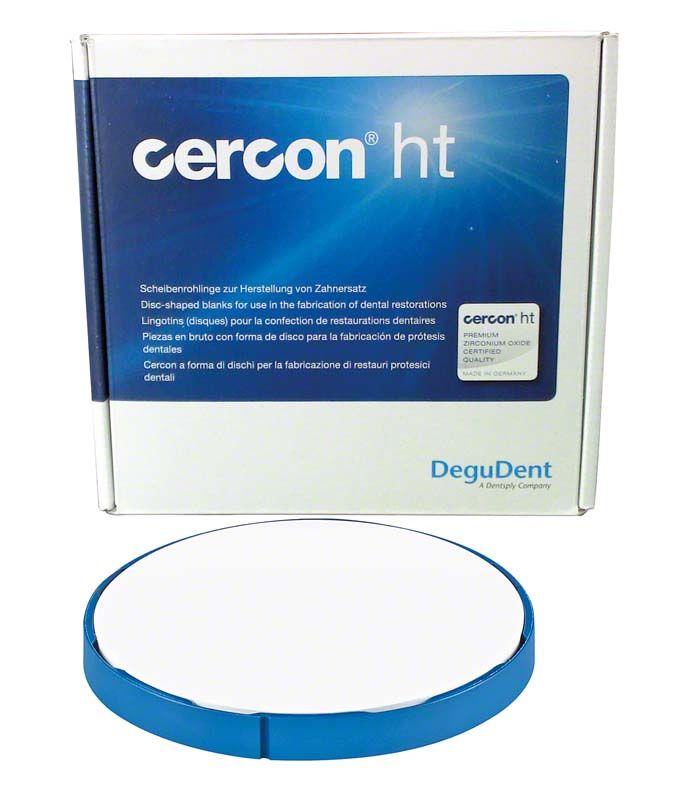 Keramik-Disk Cercon® ht 25 D2 vor Produktverpackung.