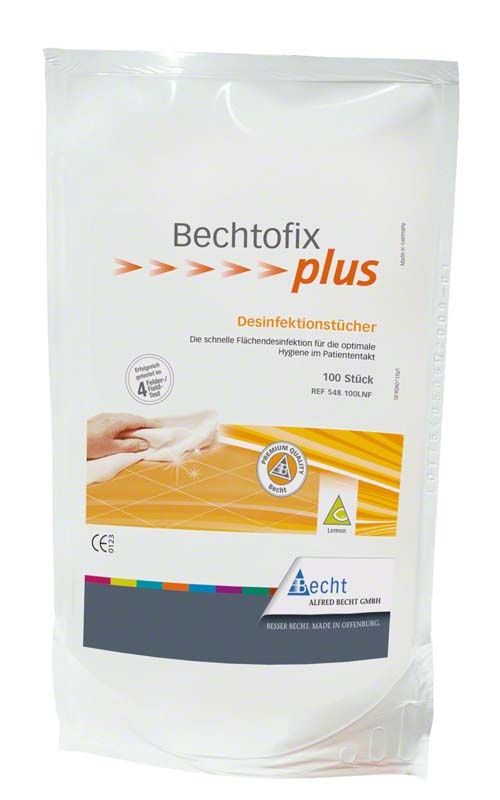 Bechtofix plus Desinfektionstücher Nachfüllpackung mit Zitronenduft für medizinische Oberflächen.