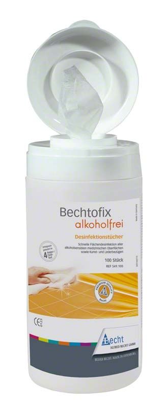 Bechtofix alkoholfrei Spenderdose mit Desinfektionstüchern für medizinische Oberflächen.