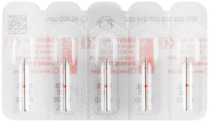 Diamantschleifer Diamant FGL 972F 020 in Blisterverpackung mit rotem Ring.