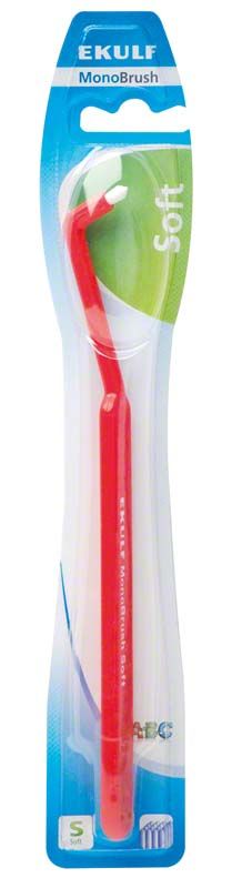 EKULF MonoBrush Soft Zahnbürste in roter Verpackung mit abgewinkeltem Hals.