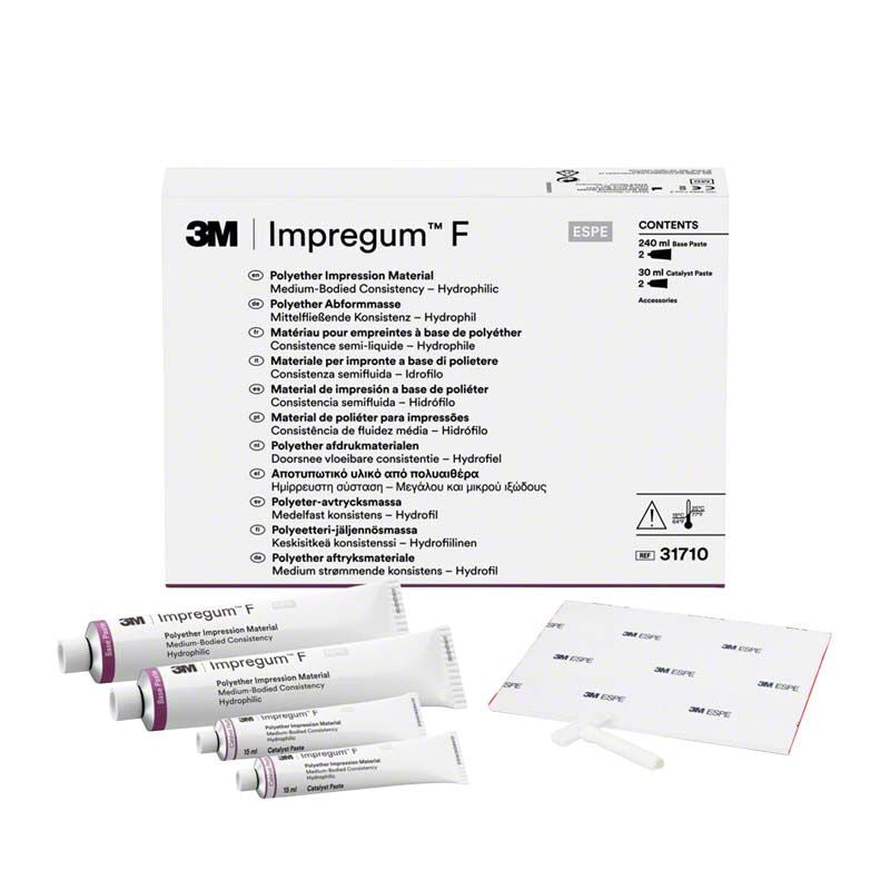 Impregum F komplett Polyether Abformmaterial mit Verpackung und Tubenansicht.