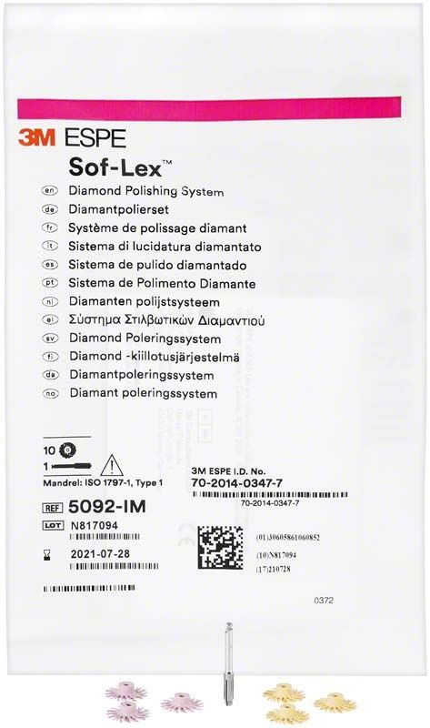 Sof-Lex™ Polierräderset mit beige und pinken Polierscheiben.